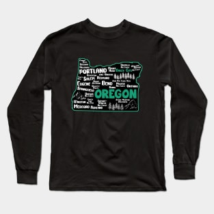 Cute map of Baker City Oregon, Portland, Salem, Eugene, Springfield, Bend, Ontario, Medford Long Sleeve T-Shirt